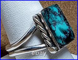 LARGE EARLY VINTAGE NAVAJO NATIVE AMERICAN STERLING SILVER TURQUOISE RING sz 10+