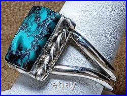 LARGE EARLY VINTAGE NAVAJO NATIVE AMERICAN STERLING SILVER TURQUOISE RING sz 10+