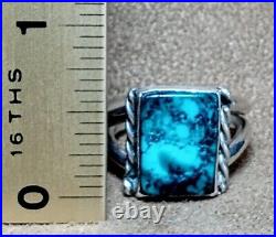 LARGE EARLY VINTAGE NAVAJO NATIVE AMERICAN STERLING SILVER TURQUOISE RING sz 10+