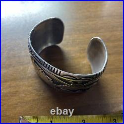 LARGE Signed Tommy Singer Navajo Sterling Silver Storyteller Cuff Bracelet 6 1/4