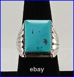 Large Size 9.5 Sterling Silver Turquoise Leaf Design Native American Indian Ring