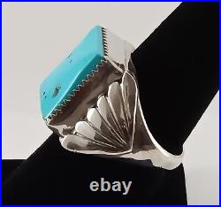 Large Size 9.5 Sterling Silver Turquoise Leaf Design Native American Indian Ring