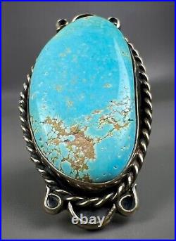 Large Vintage Navajo Sterling Silver Gem Grade Turquoise Ring 2 Long NICE