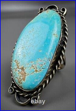 Large Vintage Navajo Sterling Silver Gem Grade Turquoise Ring 2 Long NICE