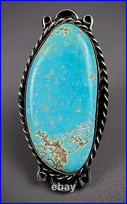 Large Vintage Navajo Sterling Silver Gem Grade Turquoise Ring 2 Long NICE