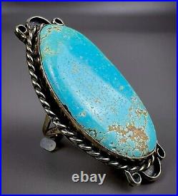 Large Vintage Navajo Sterling Silver Gem Grade Turquoise Ring 2 Long NICE