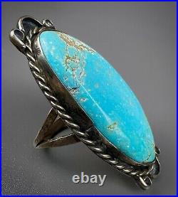 Large Vintage Navajo Sterling Silver Gem Grade Turquoise Ring 2 Long NICE