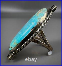 Large Vintage Navajo Sterling Silver Gem Grade Turquoise Ring 2 Long NICE