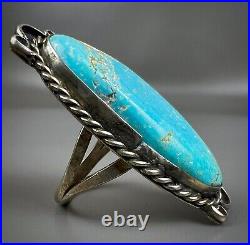 Large Vintage Navajo Sterling Silver Gem Grade Turquoise Ring 2 Long NICE