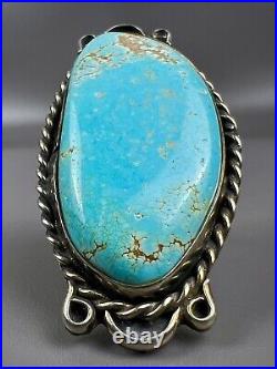 Large Vintage Navajo Sterling Silver Gem Grade Turquoise Ring 2 Long NICE