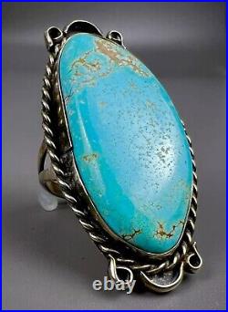 Large Vintage Navajo Sterling Silver Gem Grade Turquoise Ring 2 Long NICE