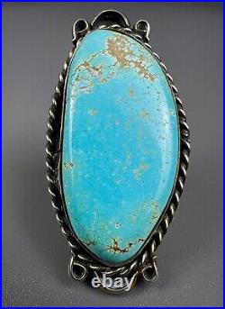 Large Vintage Navajo Sterling Silver Gem Grade Turquoise Ring 2 Long NICE