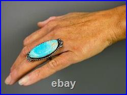 Large Vintage Navajo Sterling Silver Gem Grade Turquoise Ring 2 Long NICE