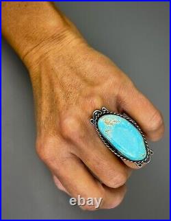 Large Vintage Navajo Sterling Silver Gem Grade Turquoise Ring 2 Long NICE