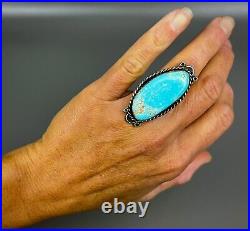 Large Vintage Navajo Sterling Silver Gem Grade Turquoise Ring 2 Long NICE