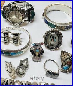 Lot Of Sterling Silver Native American Turquoise Jewelry 392.4 Grams