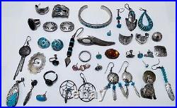 Lot of 40 Sterling Silver Native American Broken Mismatch Mix Jewelry 144 Grams