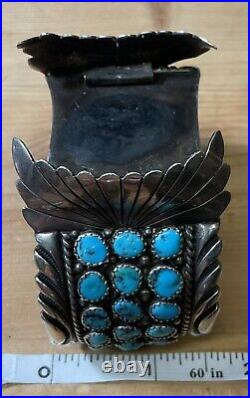 MASSIVE 107g Handmade Native American Sterling Silver Turquoise Wristwatch Cuff