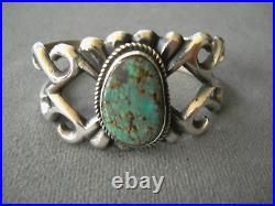 M CAYATINETO Native American Navajo Turquoise Sterling Silver Sand Cast Bracelet