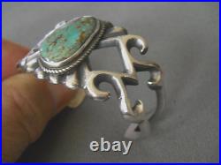 M CAYATINETO Native American Navajo Turquoise Sterling Silver Sand Cast Bracelet