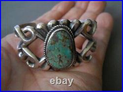 M CAYATINETO Native American Navajo Turquoise Sterling Silver Sand Cast Bracelet