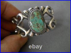 M CAYATINETO Native American Navajo Turquoise Sterling Silver Sand Cast Bracelet