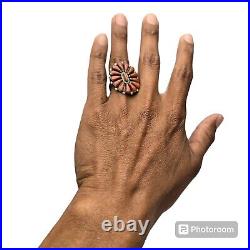 Marvelous Old ZUNI Bernall Natewa CORAL STERLING SILVER Cluster RINGsz9