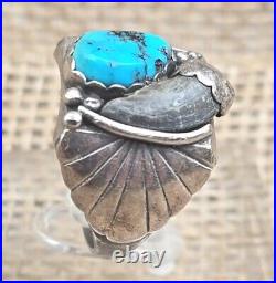 Mens Navajo Sterling Silver & Stormy Mountain Turquoise Prayer Fan Ring Size 12