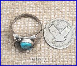 Mens Navajo Sterling Silver & Stormy Mountain Turquoise Prayer Fan Ring Size 12