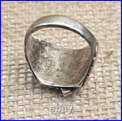 Mens Navajo Sterling Silver & Stormy Mountain Turquoise Prayer Fan Ring Size 12