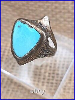 Mens Sterling Silver Turquoise Eagle Feathers Ring Sz 10.25 VTG Native American