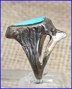 Mens Sterling Silver Turquoise Eagle Feathers Ring Sz 10.25 VTG Native American