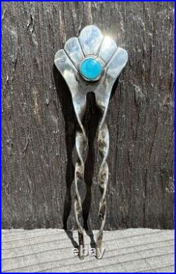 NATIVE AMERICAN NAVAJO SILVER & TURQUOISE HAIR PIN Stamped 925 New Mexico