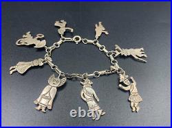 NAVAJO Native American Hopi Kachina Pendant Charm Bracelet. 925 Sterling Silver