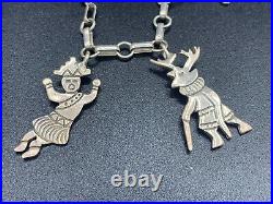 NAVAJO Native American Hopi Kachina Pendant Charm Bracelet. 925 Sterling Silver