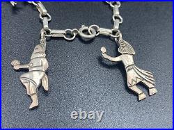 NAVAJO Native American Hopi Kachina Pendant Charm Bracelet. 925 Sterling Silver