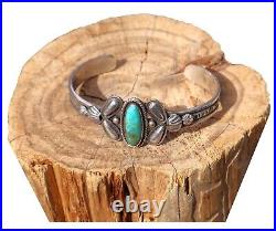 Native Am Royston Turquoise Bracelet Signed Sterling Silver Jewelry sz 7