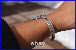 Native Am Royston Turquoise Bracelet Signed Sterling Silver Jewelry sz 7