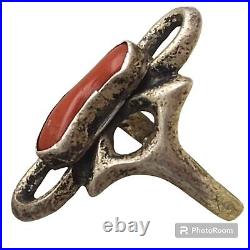 Native American 1950s Sandcast Coin Silver Mediterreanean Coral Ringsz9