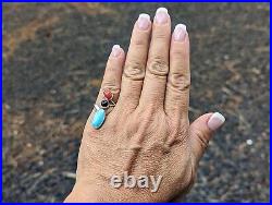 Native American Adjustable Bypass Ring 3 Stones Sterling Silver Jewelry Sz 5.75