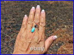 Native American Adjustable Bypass Ring 3 Stones Sterling Silver Jewelry Sz 9