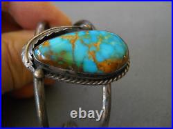 Native American Blue Royston Turquoise Sterling Silver Leaf Cuff Bracelet