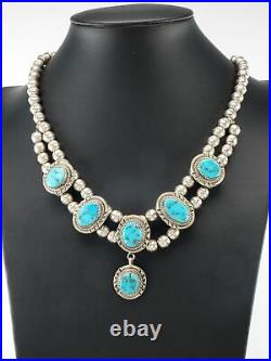 Native American Blue Sleeping Beauty Turquoise Sterling Silver Necklace