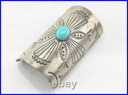 Native American Blue Turquoise Sterling Silver Stamped Hair Accessory