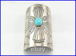 Native American Blue Turquoise Sterling Silver Stamped Hair Accessory