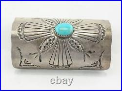 Native American Blue Turquoise Sterling Silver Stamped Hair Accessory