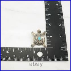 Native American Brooch Turtle, Stamped Turquoise Sterling Silver