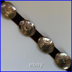 Native American Concho Belt Stamped Silver Signed Donald Beartrack 35 Leather