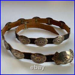 Native American Concho Belt Stamped Silver Signed Donald Beartrack 35 Leather