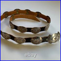 Native American Concho Belt Stamped Silver Signed Donald Beartrack 35 Leather